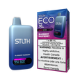 STLTH ECO XL Blueberry Raspberry disposable vape device with digital display shown alongside original packaging box in blue and purple gradient design