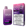 STLTH ECO XL Purple Grape Ice disposable vape device with display shown alongside packaging featuring grape and icy flavour design