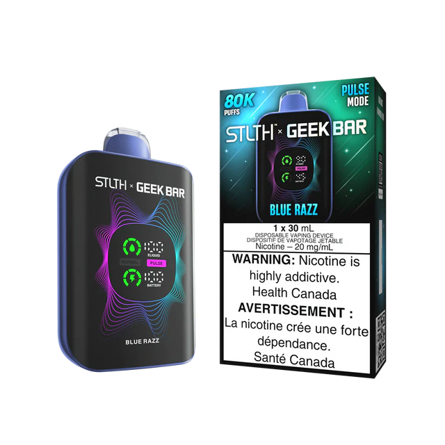 Blue Razz STLTH X GEEKBAR 80K Disposable Vape Canada Limited Edition with blue raspberry flavour