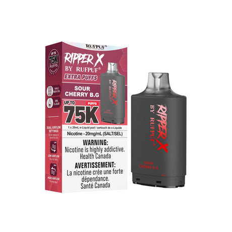 Sour-Cherry-B.G Ripper X 75k Vape Pod - Nicotine Strength 20mg/ml - E-Liquid Quantity 20ml - Puff Count 75000.