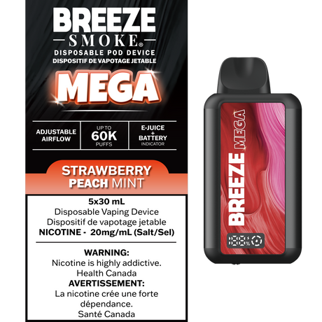 Strawberry Peach Mint – Breeze Mega 60000 Puffs – 20mg Nicotine – 30mL e-liquid