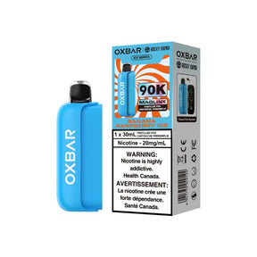 OXBAR x Rocky Vapor Banana Raspberry Ice Maglink 90K replacement pod and Ice Series packaging, 30mL, 20mg/mL nicotine salt