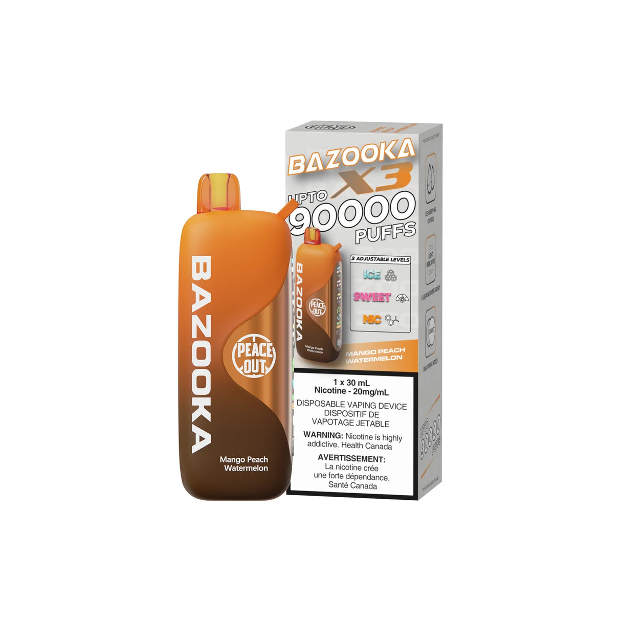 Bazooka Disposable Vape X3 - 90000 Puffs  30ML - Synthetic - Adjustable Nic levels