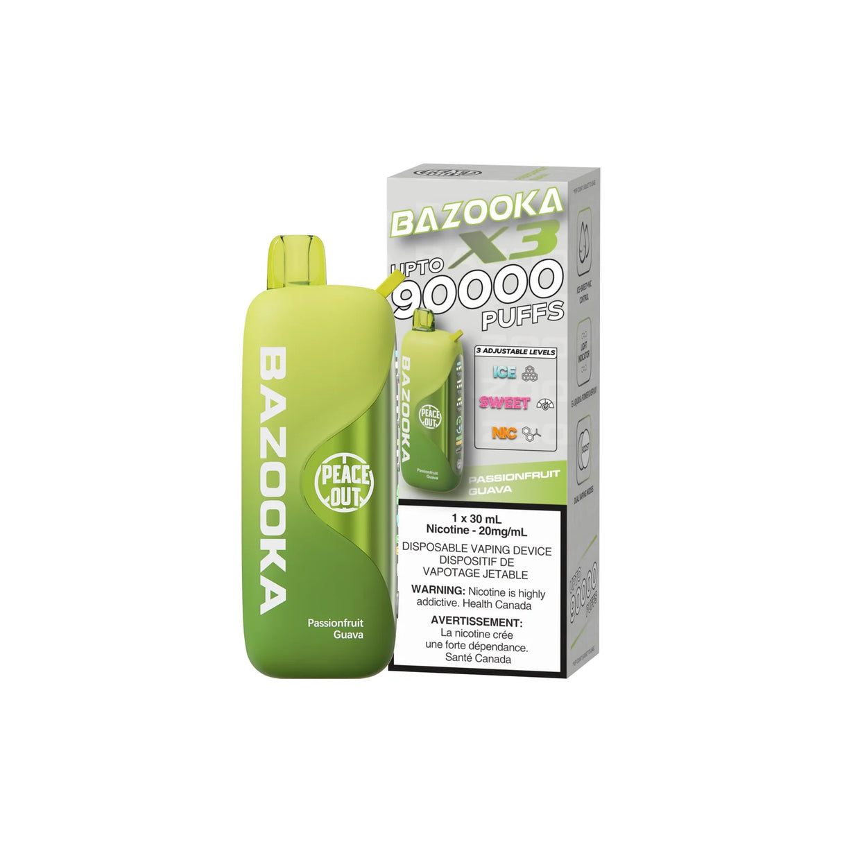 Bazooka Disposable Vape X3 - 90000 Puffs  30ML - Synthetic - Adjustable Nic levels