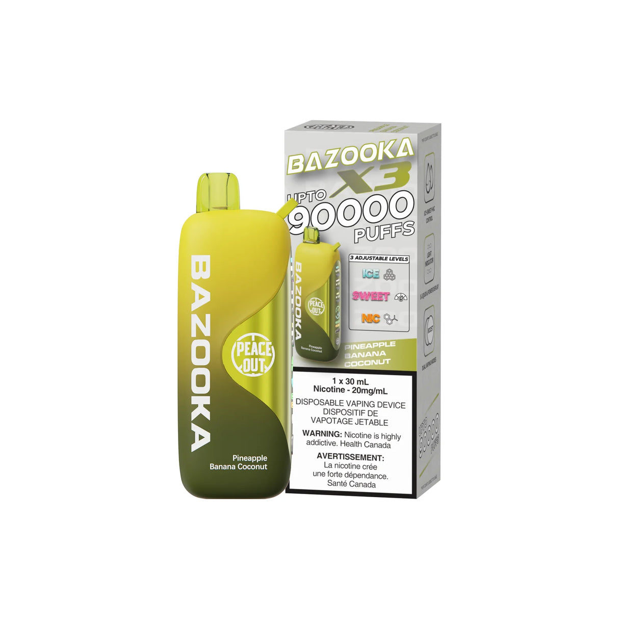 Bazooka Disposable Vape X3 - 90000 Puffs  30ML - Synthetic - Adjustable Nic levels