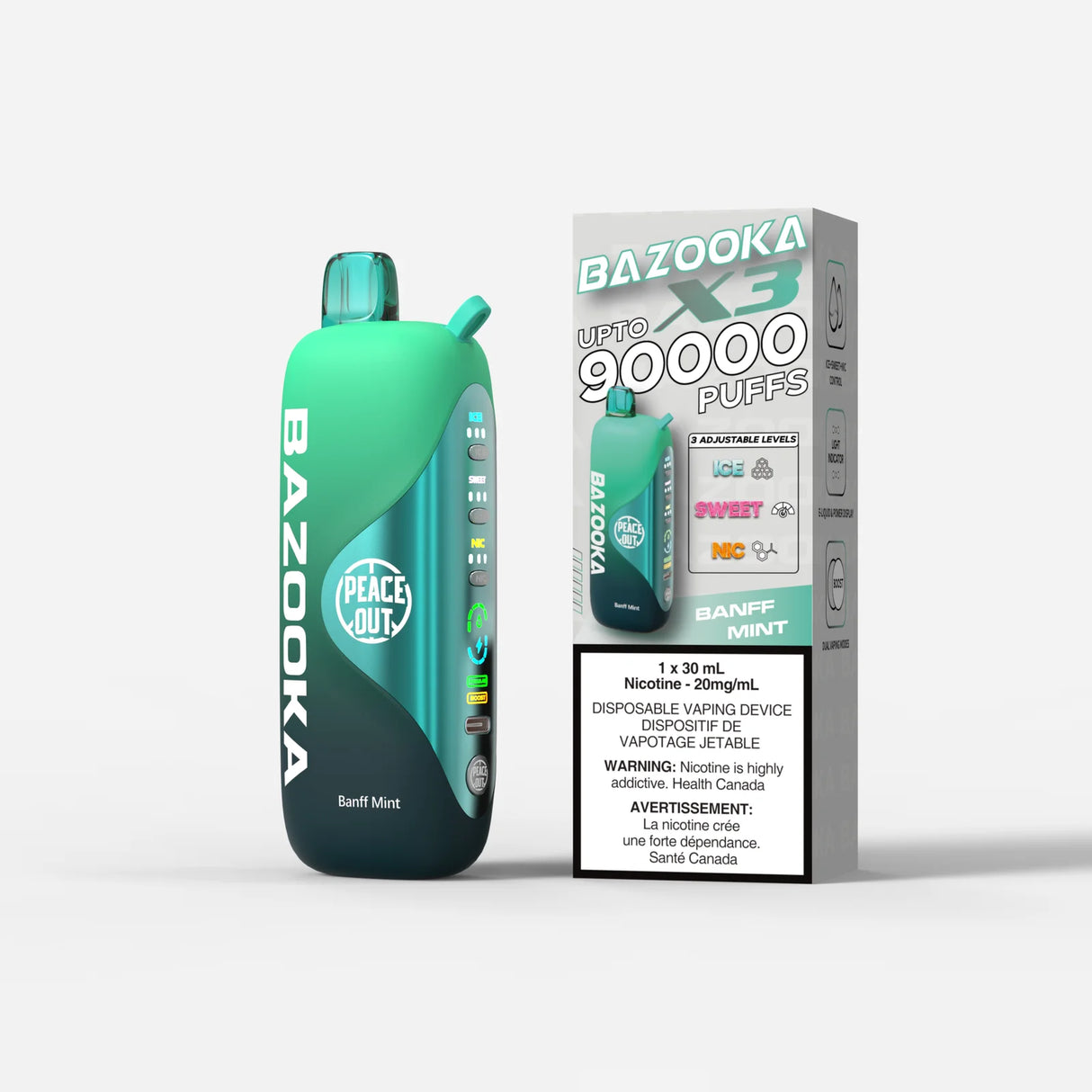 Bazooka Disposable Vape X3 - 90000 Puffs  30ML - Synthetic - Adjustable Nic levels