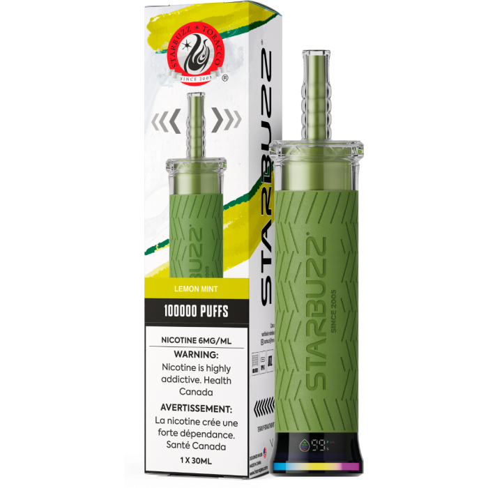 Starbuzz E-Hose 100K Disposable Vape – Lemon Mint flavour 6mg 30mL