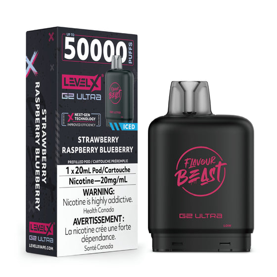 Strawberry Raspberry Blueberry Ice - Level X Flavour Beast G2 ultra Pod 50K Puffs, 20mg/ml