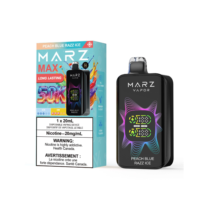 Peach Blue Razz Ice MARZ Max 50K disposable vape