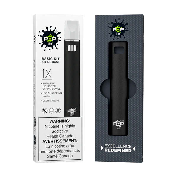 POP HIT vape device kit with rechargeable battery, Type-C charging, and S-compatible pod support.