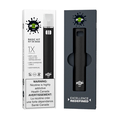 POP HIT vape device kit with rechargeable battery, Type-C charging, and S-compatible pod support.