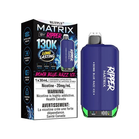 Bomb Blue Razz Ice Ripper Matrix 130K disposable vape