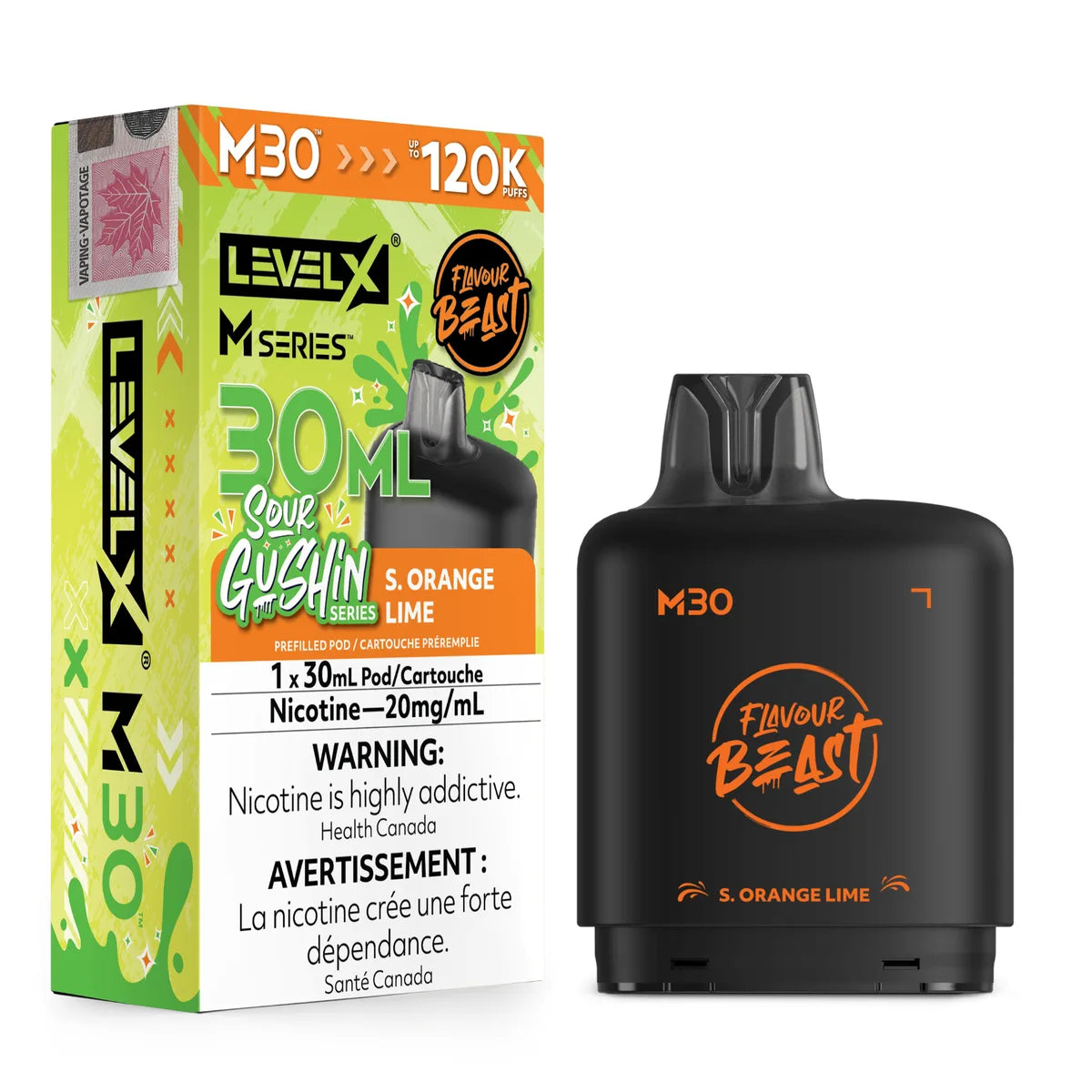 S. Orange Lime Level X M Series 30mL Pod 120K