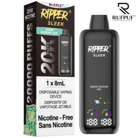 RUFPUF Ripper Sleek Sour Catchy Ice nicotine-free disposable vape 8mL device
