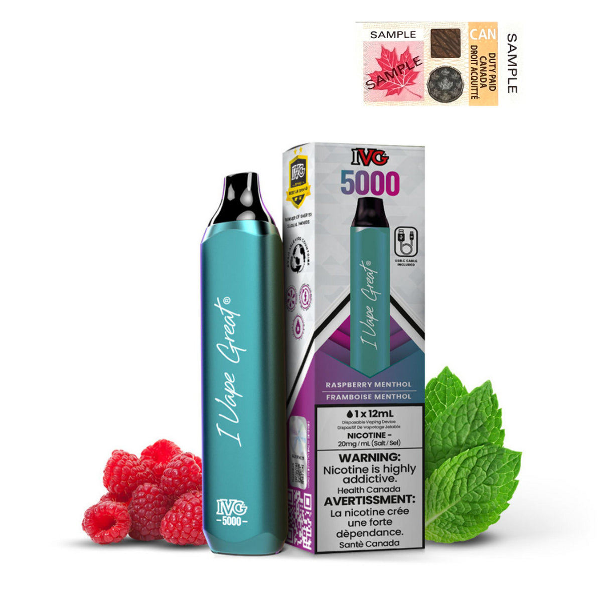 Raspberry Menthol - IVG Bar Max 5000 Puffs Disposable Vape